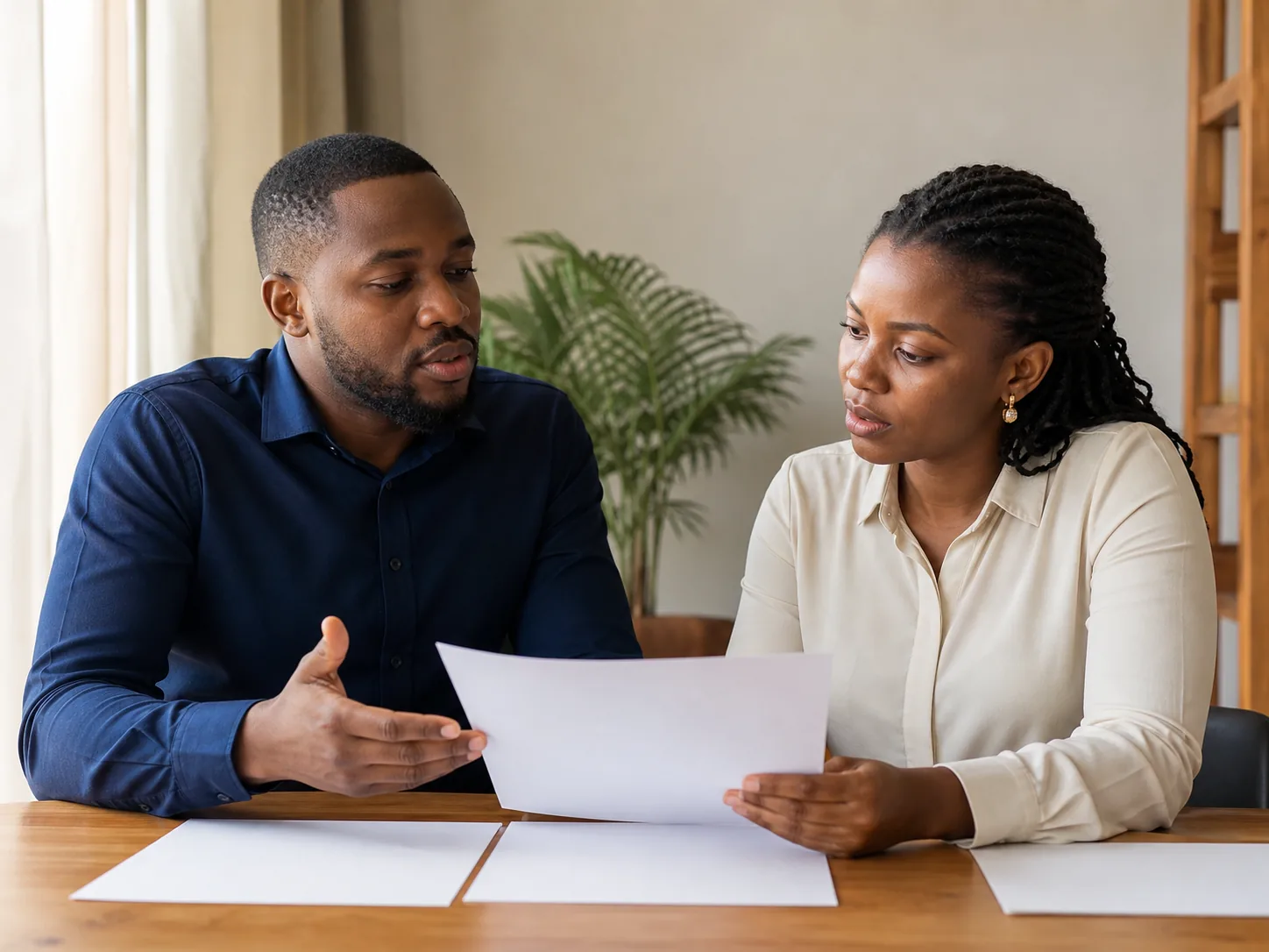 Two adults reviewing investment information together