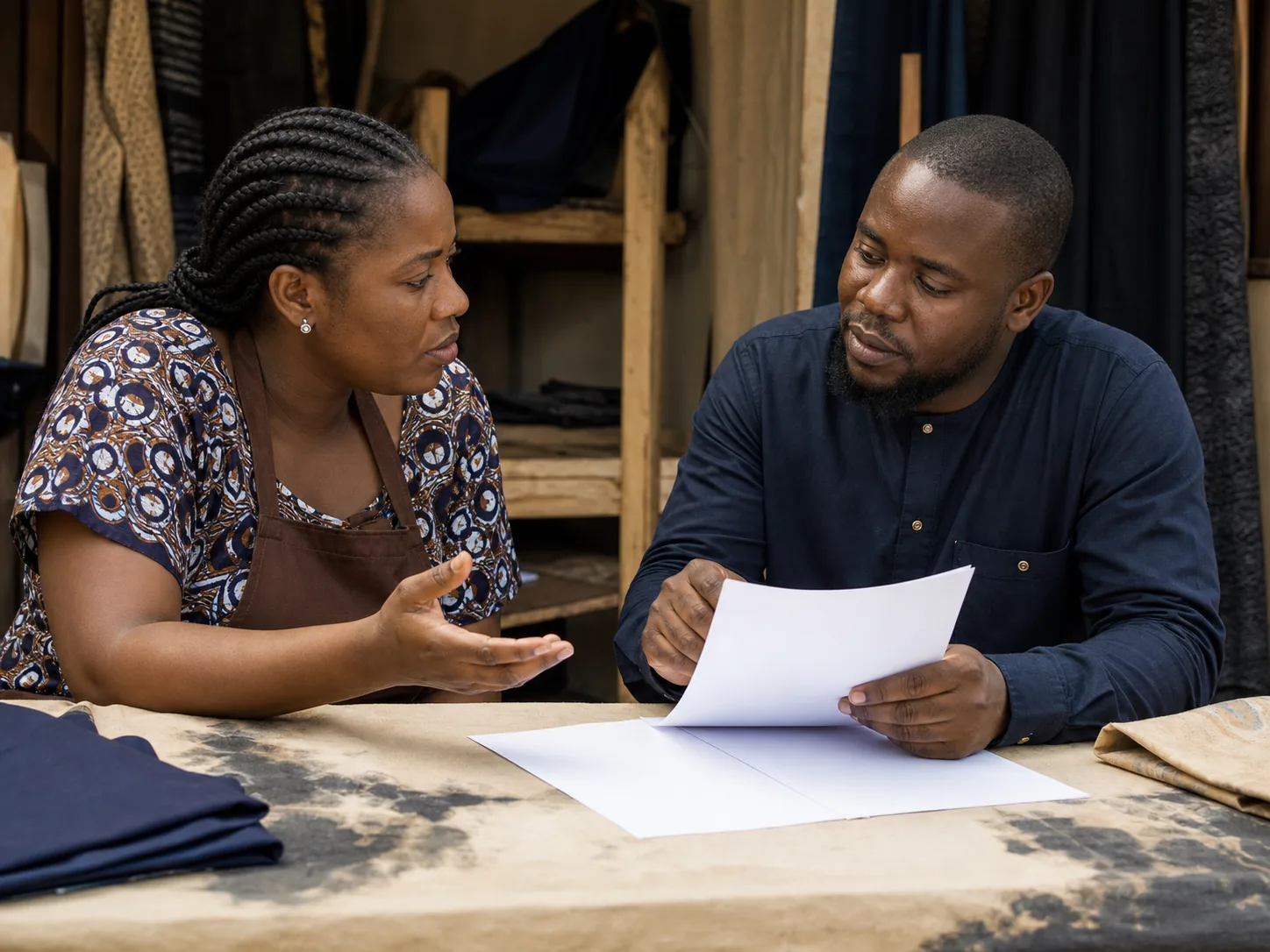 A customer and representative reviewing loan documents